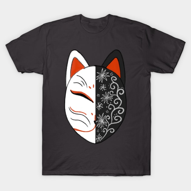 Japanese White Fox God Mask Art Samurai Kimono Ninja Anime Logo T-Shirt by Marinaaa010